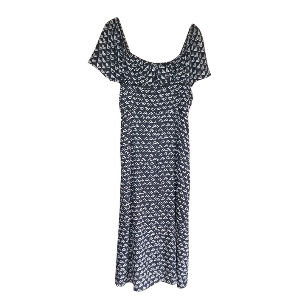 LNV Dress Size L Large Black White Off Shoulder Womens Midi Summer